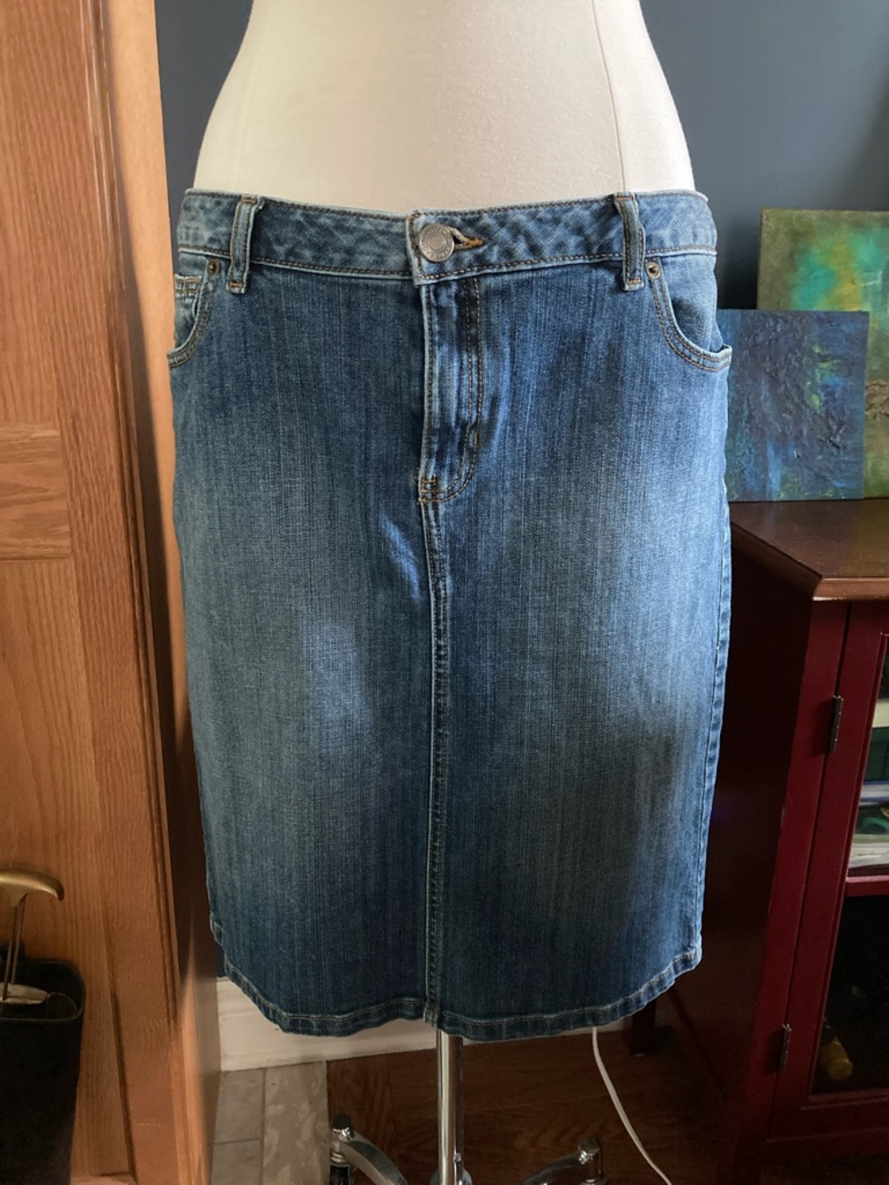 Lands' End Medium Blue Denim Pencil Skirt